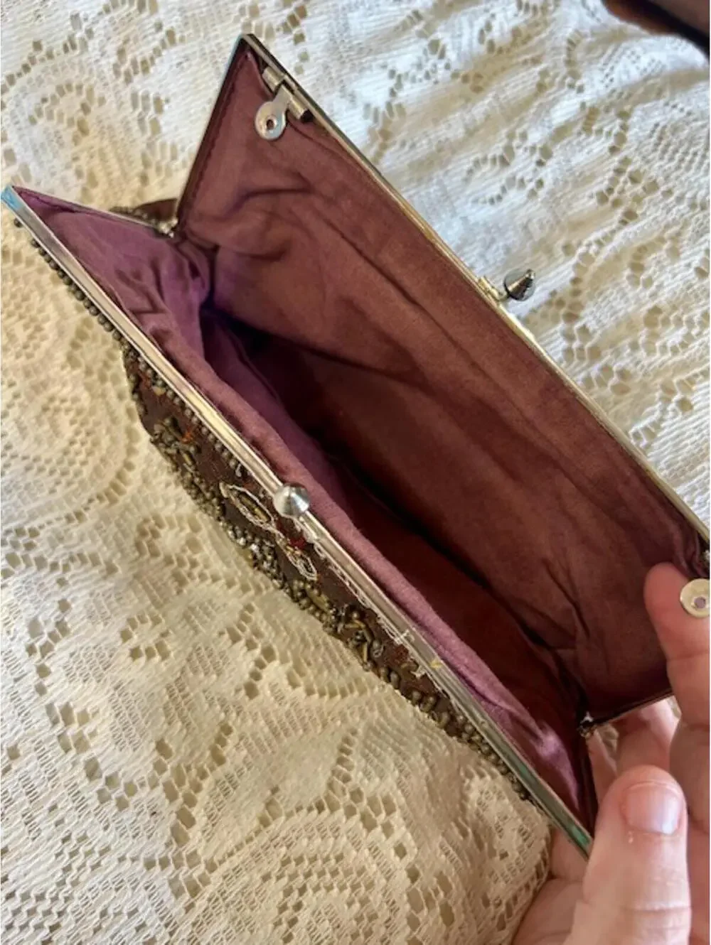 Vintage Beaded Brown Clutch Purse